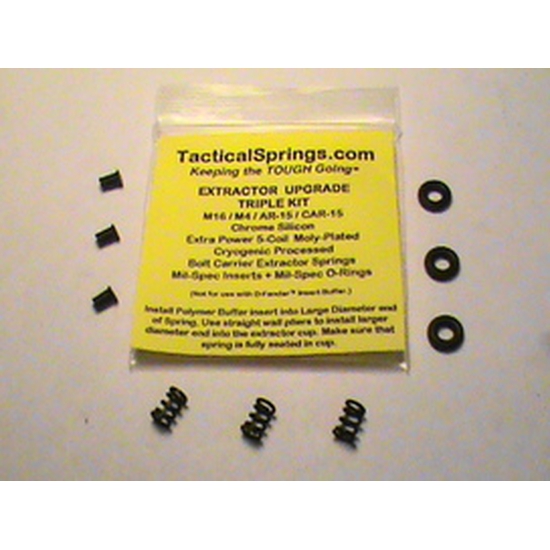 Image of Extractor Upgrade Triple kit/AR-15/Mil-Spec/3 Extra Power 5-Coil Extractor Springs, 3 Extractor Inserts and 3 Viton O-Rings